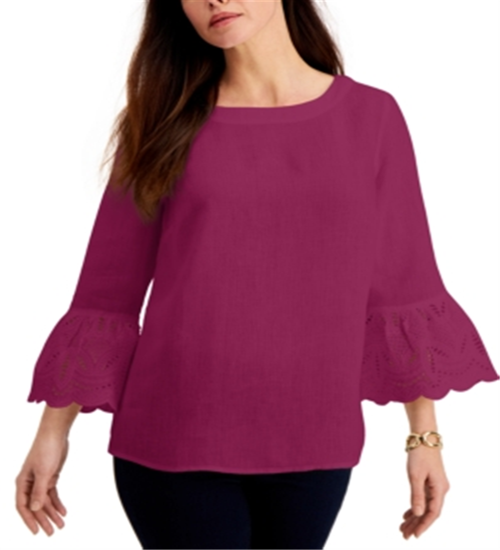 Blusa feminina Charter Club com manga sino e ilhós, rosa, tamanho pequeno