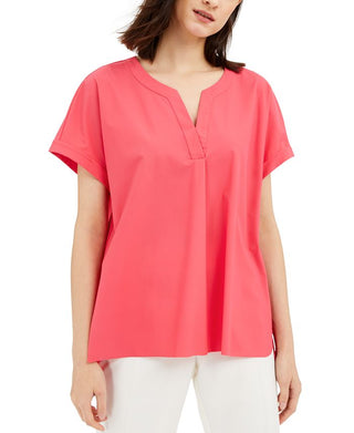 Blusa feminina Alfani com decote em V, lisa, rosa, tamanho grande