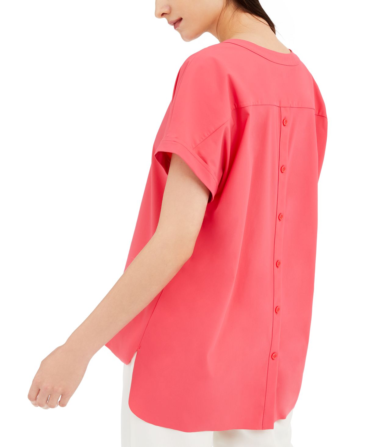 Blusa feminina Alfani com decote em V, lisa, rosa, tamanho grande