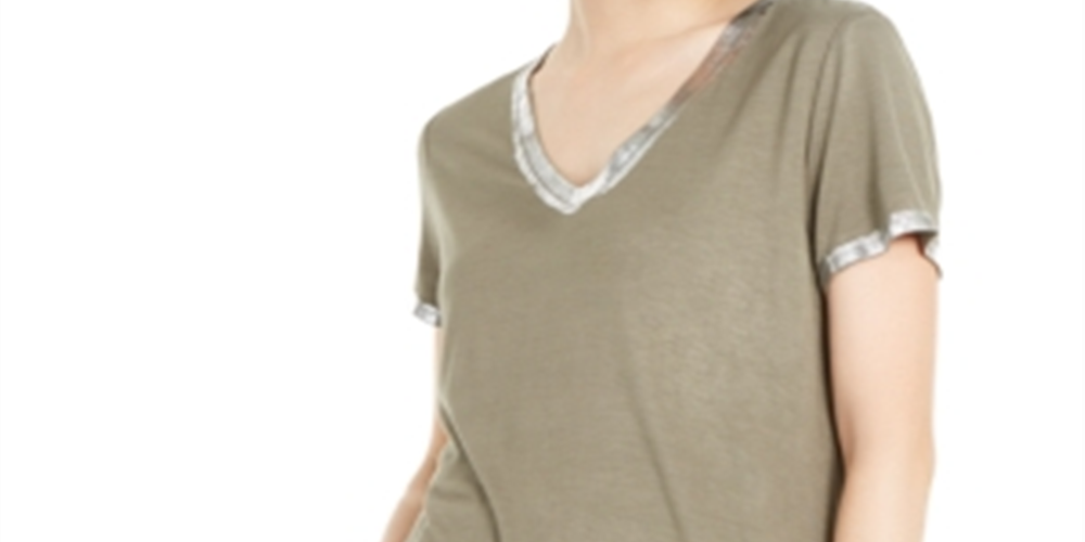 Camiseta feminina com acabamento metálico da INC International Concepts, verde, tamanho X-S