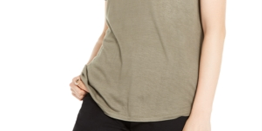 Camiseta feminina com acabamento metálico da INC International Concepts, verde, tamanho X-S