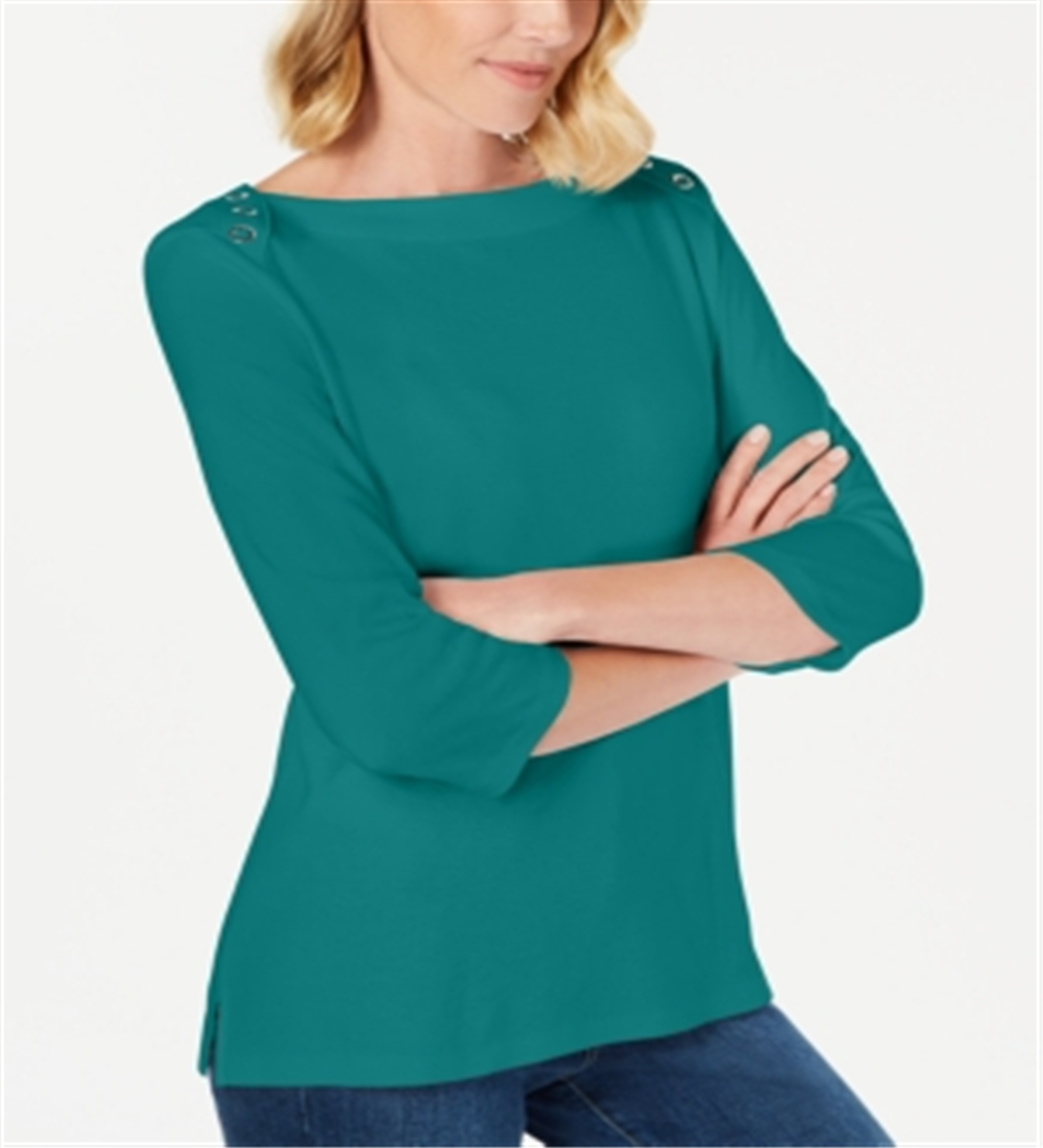 Karen Scott Blusa Feminina Manga 3/4 com Acabamento em Ilhós Azul Tamanho X-G