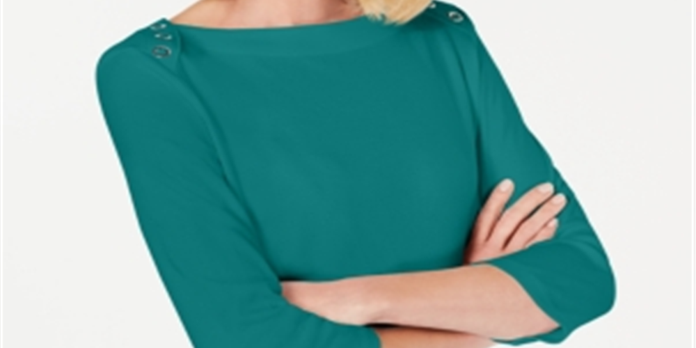 Karen Scott Blusa Feminina Manga 3/4 com Acabamento em Ilhós Azul Tamanho X-G