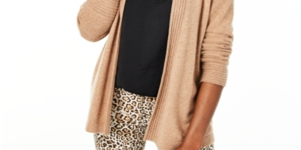 Cardigan de cashmere feminino Charter Club com frente aberta, marrom, tamanho extragrande