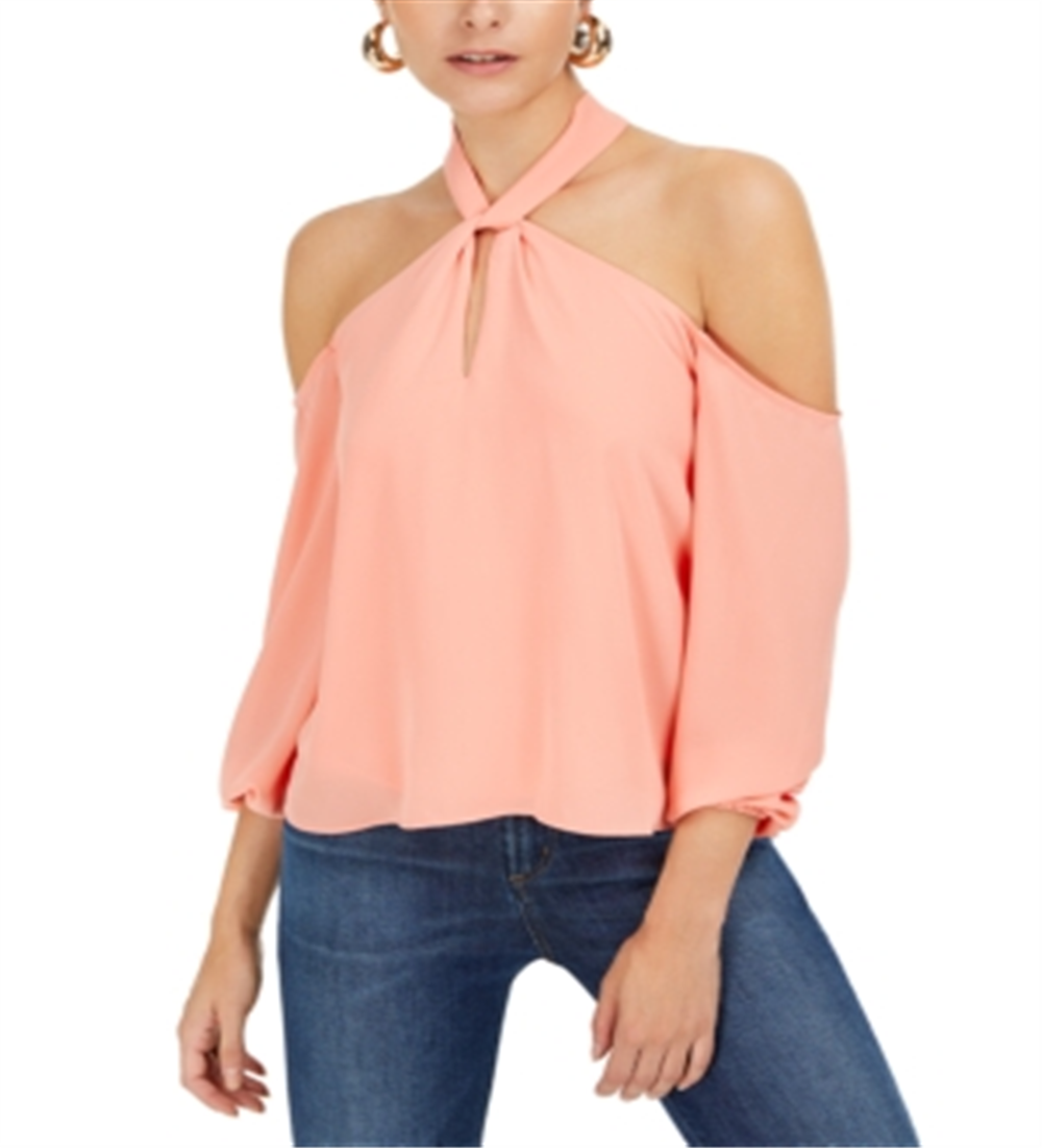 Blusa feminina Bar III com decote em V e ombros descobertos, laranja, tamanho X-S