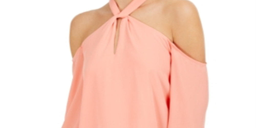 Blusa feminina Bar III com decote em V e ombros descobertos, laranja, tamanho X-S