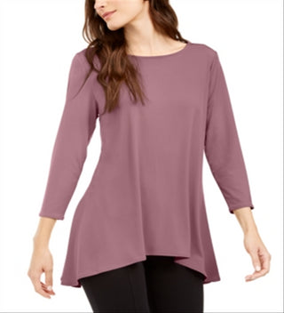 Blusa trapézio feminina Alfani lisa, manga comprida, gola redonda, rosa, tamanho grande