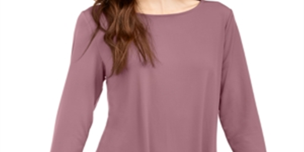 Blusa trapézio feminina Alfani lisa, manga comprida, gola redonda, rosa, tamanho grande