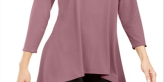 Blusa trapézio feminina Alfani lisa, manga comprida, gola redonda, rosa, tamanho grande
