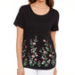 Blusa feminina Karen Scott Garden Treasure com estampa floral, preta, tamanho pequeno