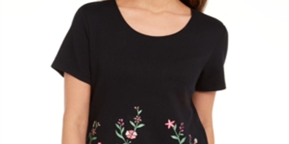 Blusa feminina Karen Scott Garden Treasure com estampa floral, preta, tamanho pequeno