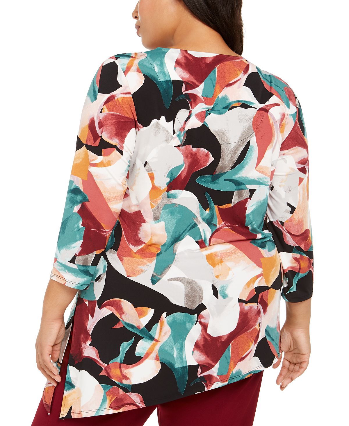 Top assimétrico estampado feminino JM Collection, preto, tamanho 0X