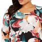 Top assimétrico estampado feminino JM Collection, preto, tamanho 0X