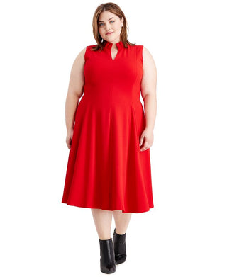 Vestido Calvin Klein Feminino Plus Size com Babados, Gola V, Sem Mangas, Vermelho, Tamanho 22W