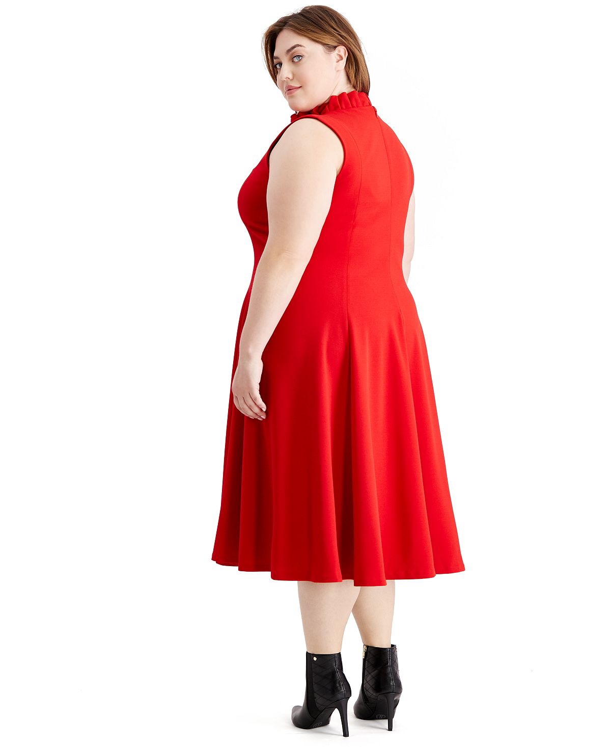Vestido Calvin Klein Feminino Plus Size com Babados, Gola V, Sem Mangas, Vermelho, Tamanho 22W