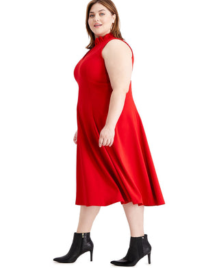 Vestido Calvin Klein Feminino Plus Size com Babados, Gola V, Sem Mangas, Vermelho, Tamanho 22W