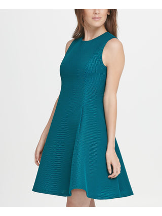 DKNY Women's Zippered Sleeveless Jewel Neck Short Fit Flare Party Dress Green Size 2