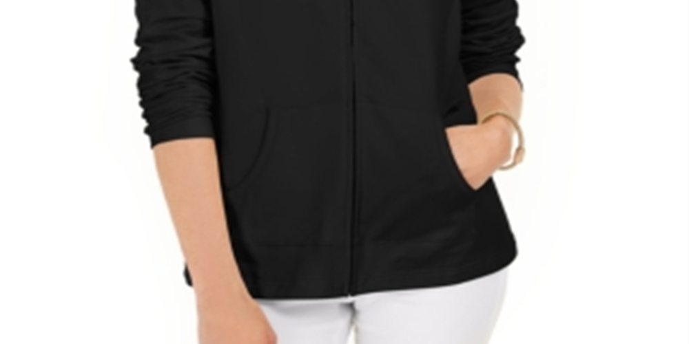 Moletom com capuz feminino Karen Scott manga comprida com zíper frontal preto tamanho GG