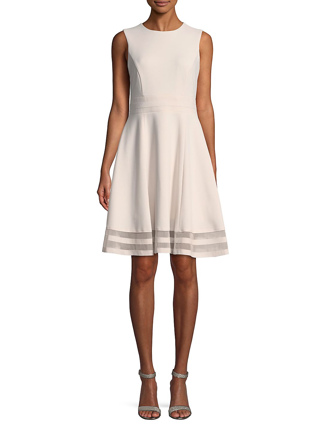 Vestido Calvin Klein Illusion Trim Fit &amp; Flare Feminino - Rosa Tamanho 16