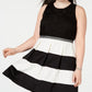 Vestido feminino listrado sem mangas com decote em joia e ajuste acima do joelho, preto, tamanho 20