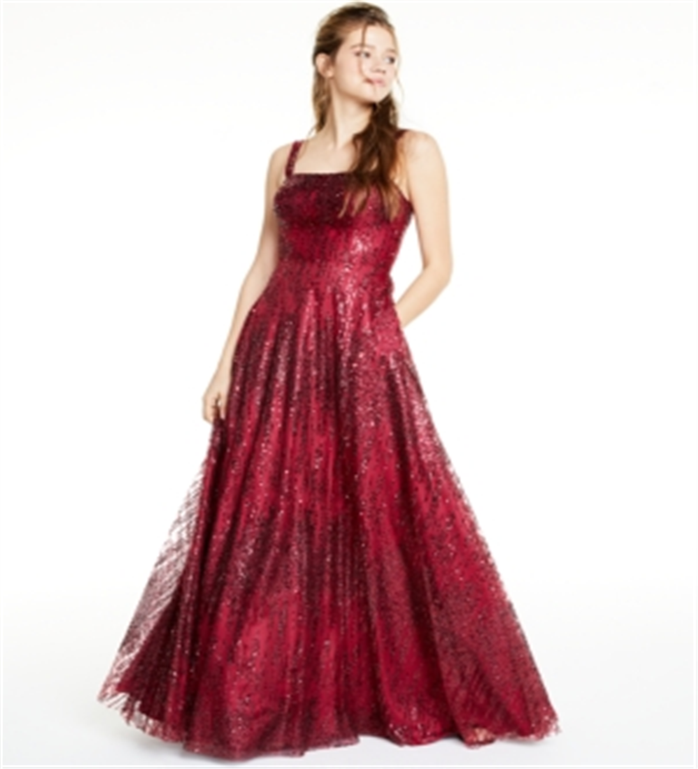Diga sim ao vestido de baile de formatura com glitter em malha vinho tamanho 7-8