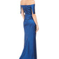 Vestido formal feminino Vince Camuto, liso, sem mangas, ombro de fora, comprimento total, azul, tamanho 6