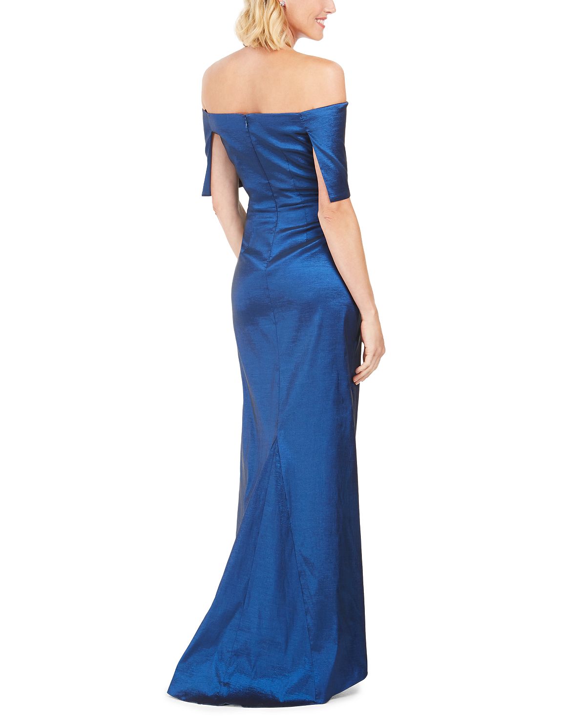 Vestido formal feminino Vince Camuto, liso, sem mangas, ombro de fora, comprimento total, azul, tamanho 6