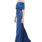 Vestido formal feminino Vince Camuto, liso, sem mangas, ombro de fora, comprimento total, azul, tamanho 6
