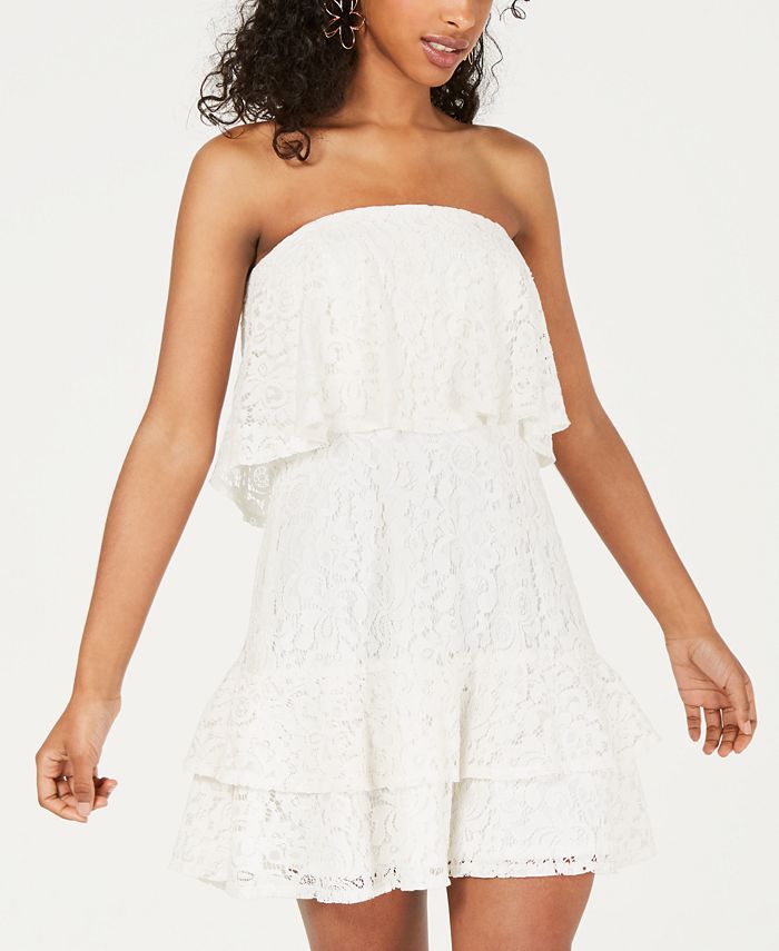 Vestido curto feminino City Studios com babados e renda, branco, tamanho 9