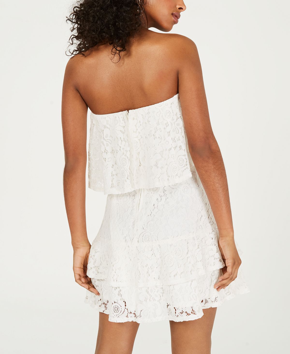 Vestido curto feminino City Studios com babados e renda, branco, tamanho 9