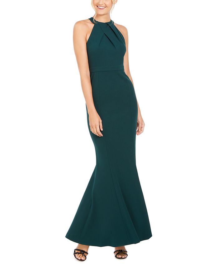 Vestido formal Calvin Klein feminino, sem mangas, com zíper, comprimento total, cintura império, azul, tamanho 16