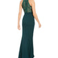 Vestido formal Calvin Klein feminino, sem mangas, com zíper, comprimento total, cintura império, azul, tamanho 16