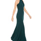 Vestido formal Calvin Klein feminino, sem mangas, com zíper, comprimento total, cintura império, azul, tamanho 16