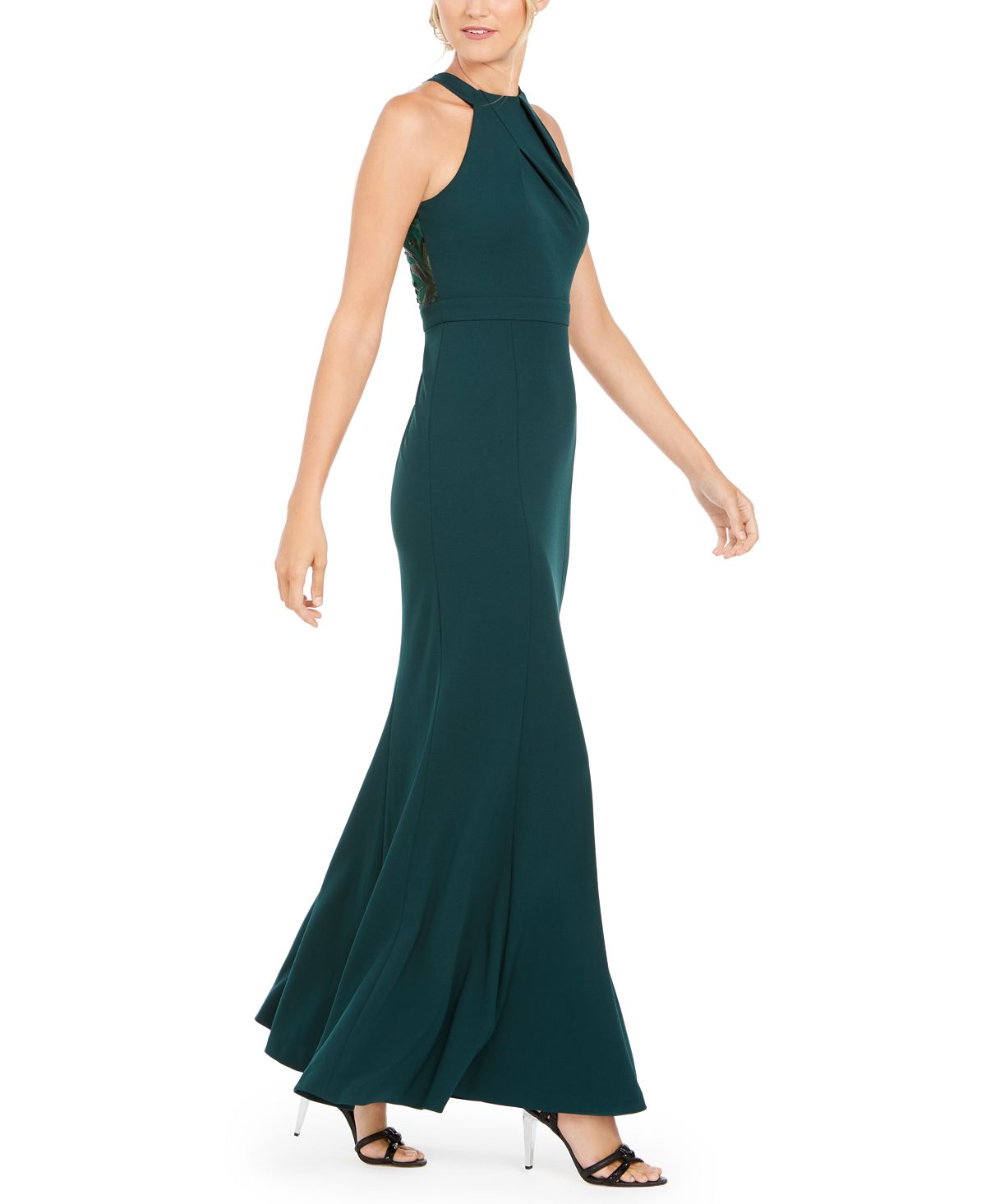Vestido formal Calvin Klein feminino, sem mangas, com zíper, comprimento total, cintura império, azul, tamanho 16