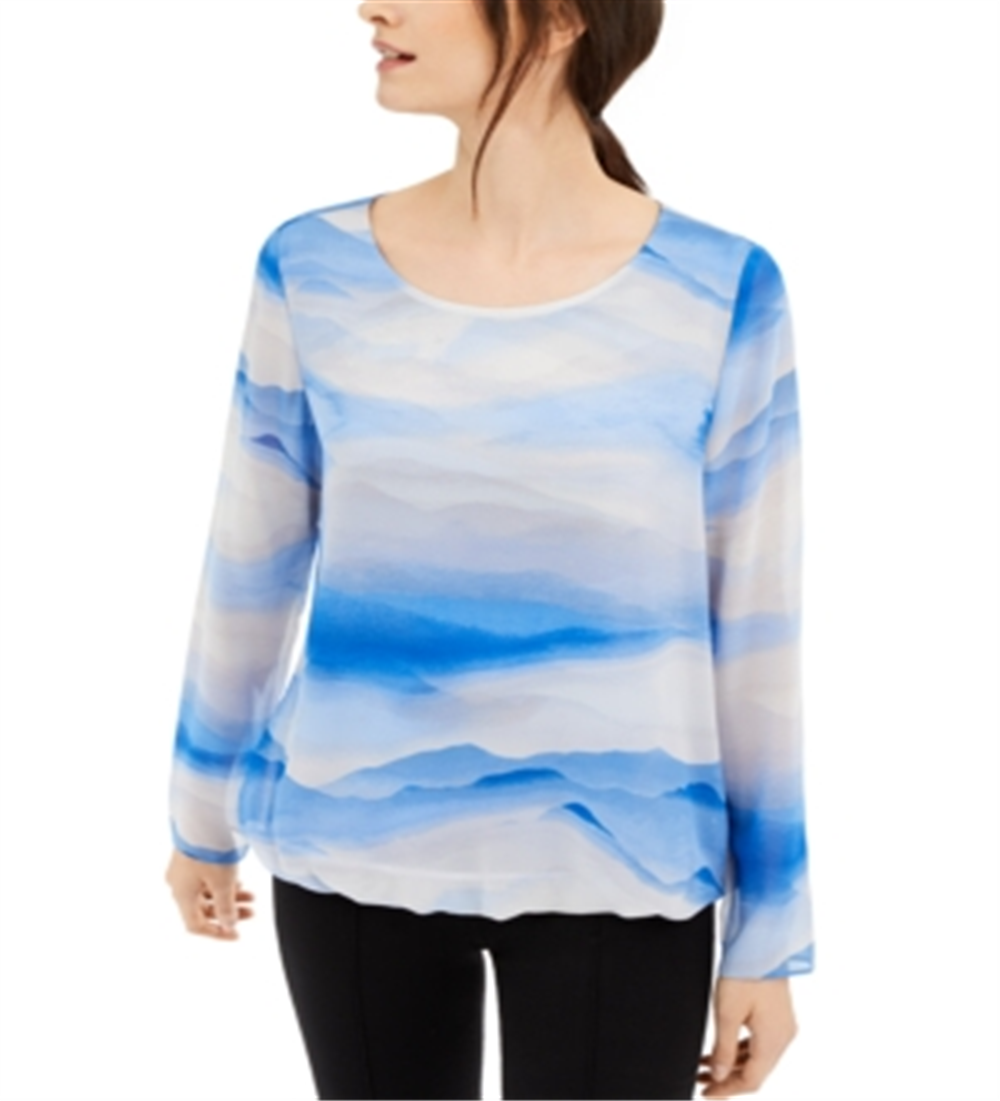 Blusa feminina Alfani listrada com decote redondo, azul, tamanho XX-G
