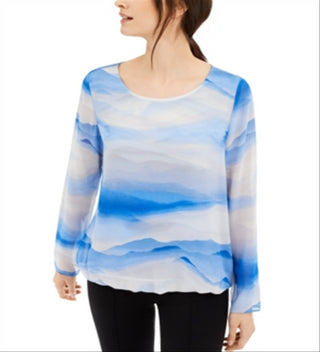 Blusa feminina Alfani listrada com decote redondo, azul, tamanho XX-G