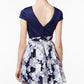 Vestido curto listrado de manga curta com decote em joia e ajuste evasê para festa, tamanho azul 9-10, feminino B Darlin