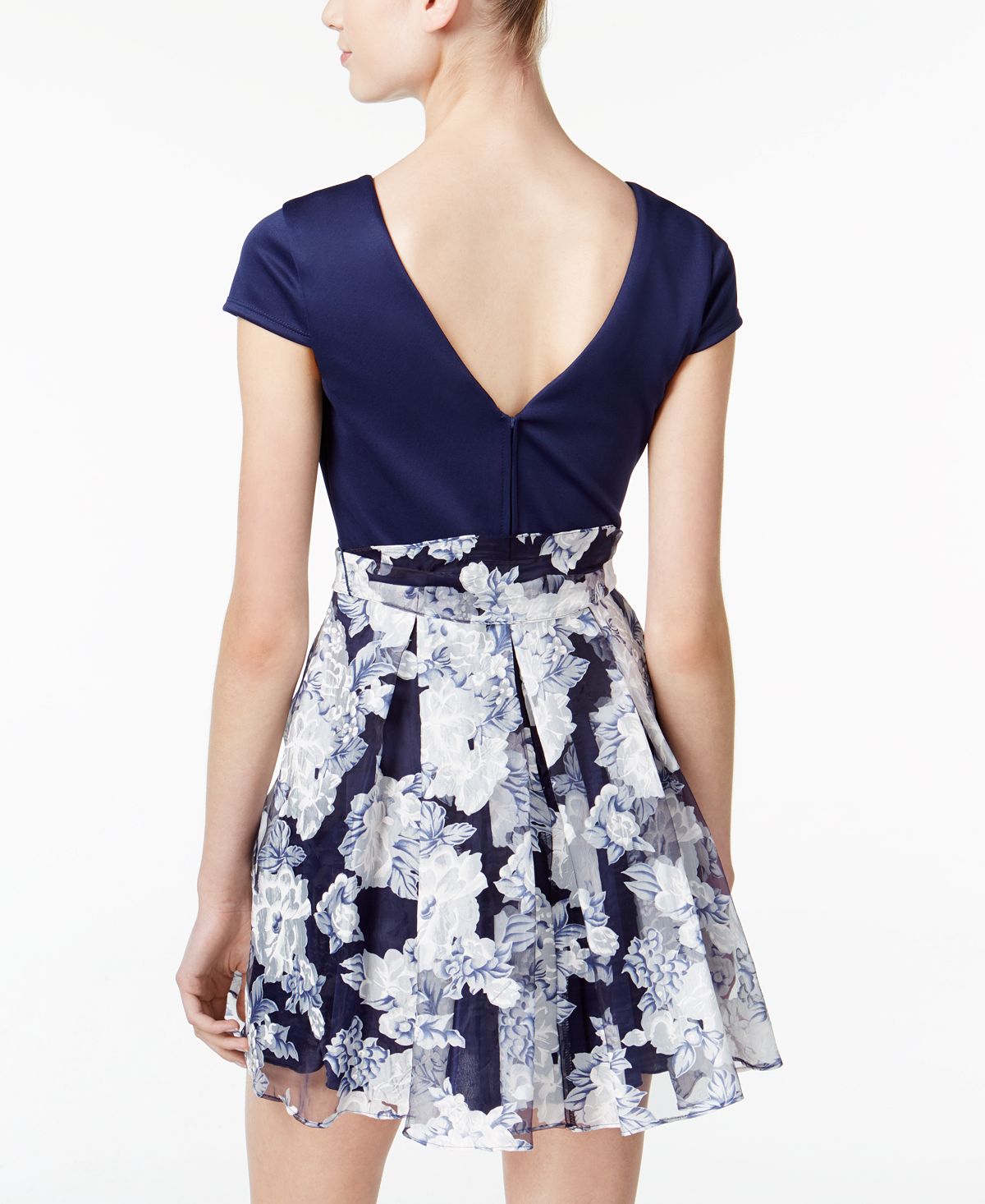 Vestido curto listrado de manga curta com decote em joia e ajuste evasê para festa, tamanho azul 9-10, feminino B Darlin