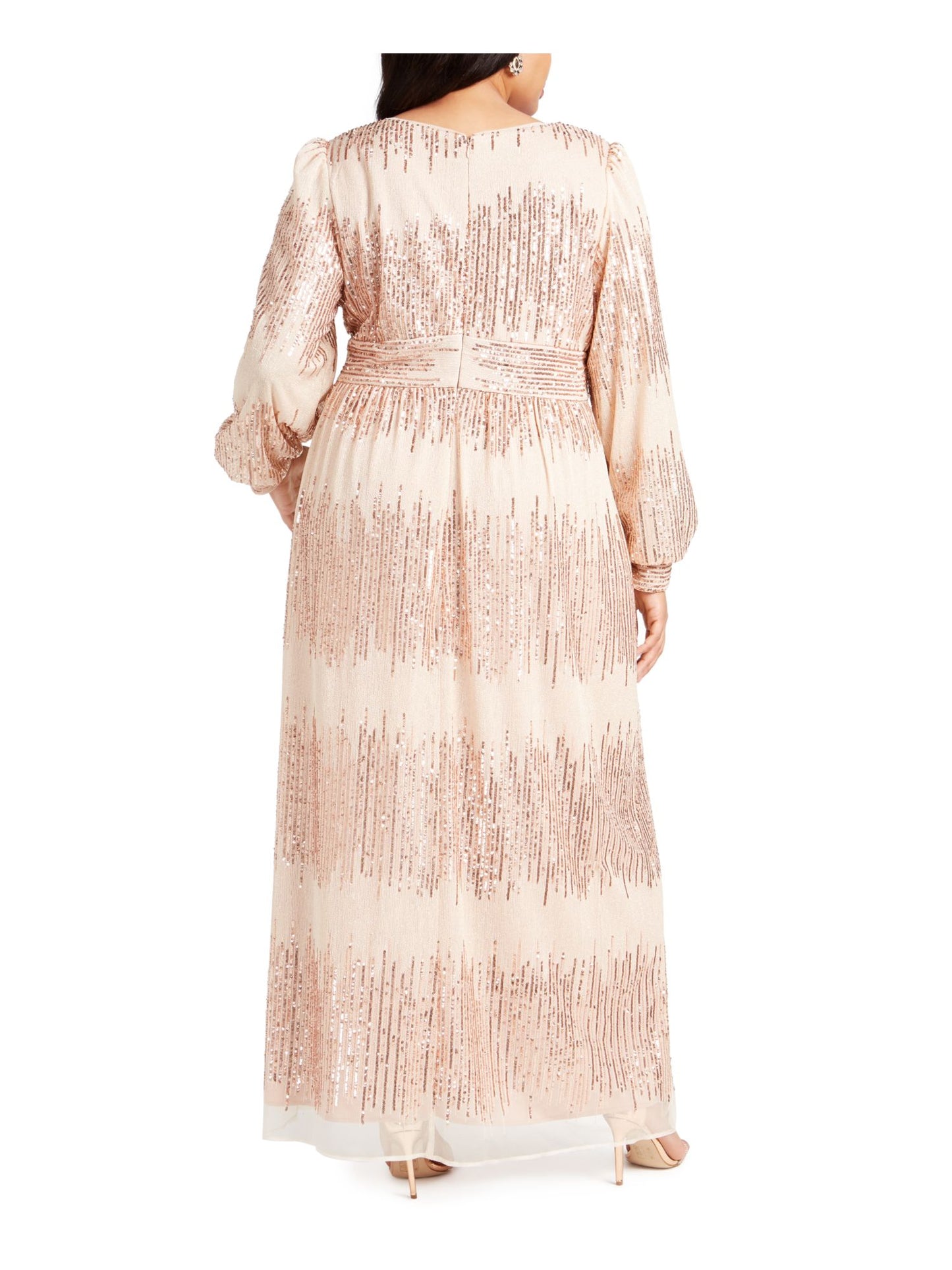 Vestido longo feminino com lantejoulas e gola joia, manga comprida, marrom, tamanho 18W, da R&amp;M Richards