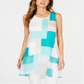 Blusa feminina Alfani com estampa de blocos de cores, sem mangas, gola redonda, azul, tamanho grande