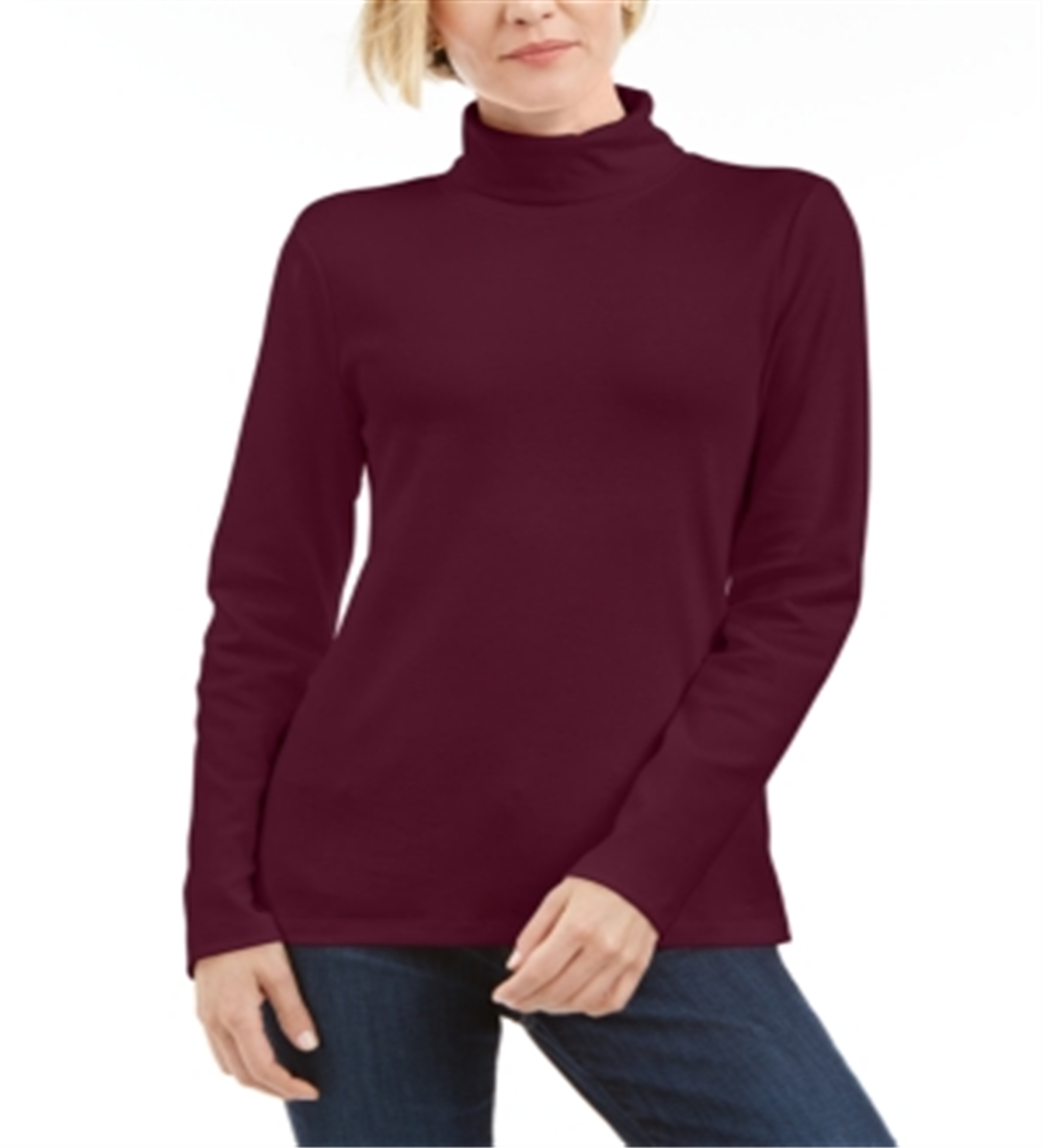 Karen Scott Blusa de gola alta feminina de algodão, vinho, tamanho pequeno, P/M