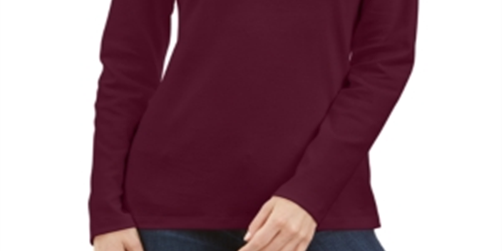 Karen Scott Blusa de gola alta feminina de algodão, vinho, tamanho pequeno, P/M