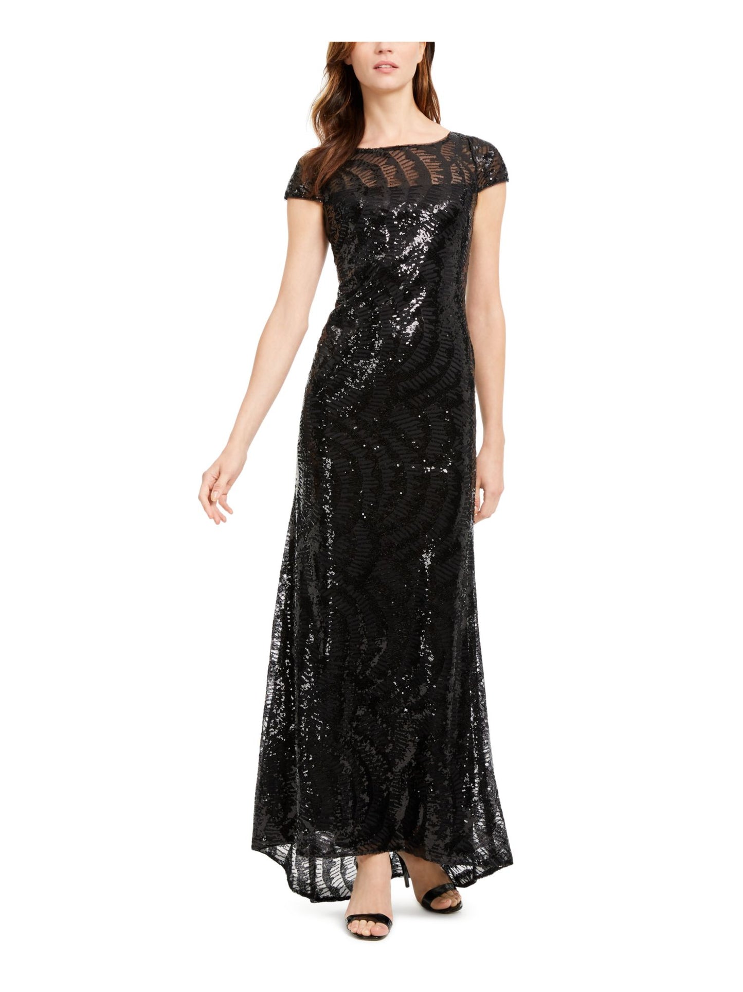 Vestido Calvin Klein Feminino Manga Curta Lantejoulas Costas em V Preto Tamanho 2