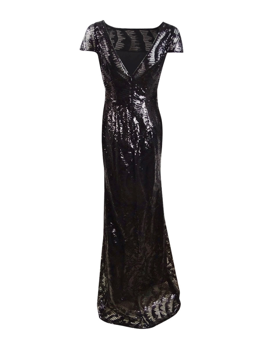 Vestido Calvin Klein Feminino Manga Curta Lantejoulas Costas em V Preto Tamanho 2