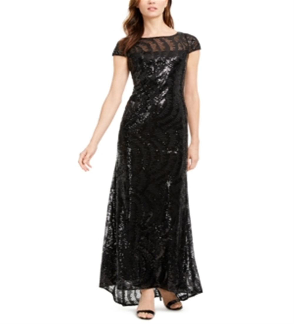 Vestido Calvin Klein Feminino Manga Curta Lantejoulas Costas em V Preto Tamanho 2