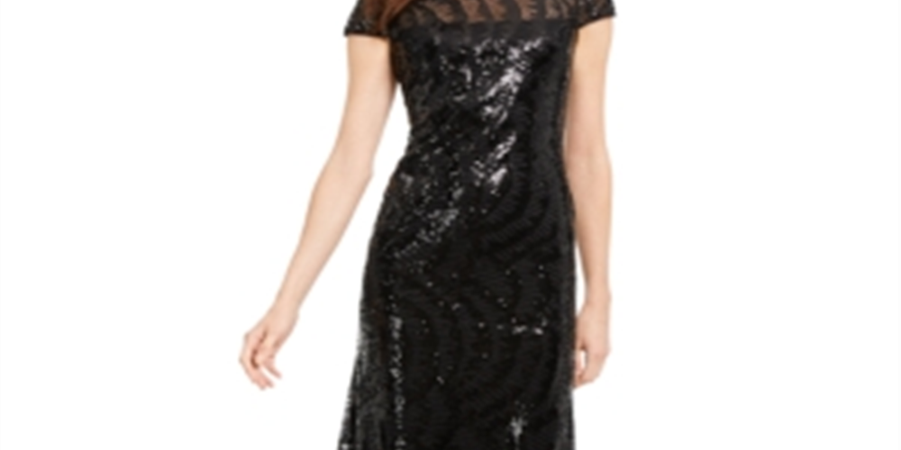 Vestido Calvin Klein Feminino Manga Curta Lantejoulas Costas em V Preto Tamanho 2