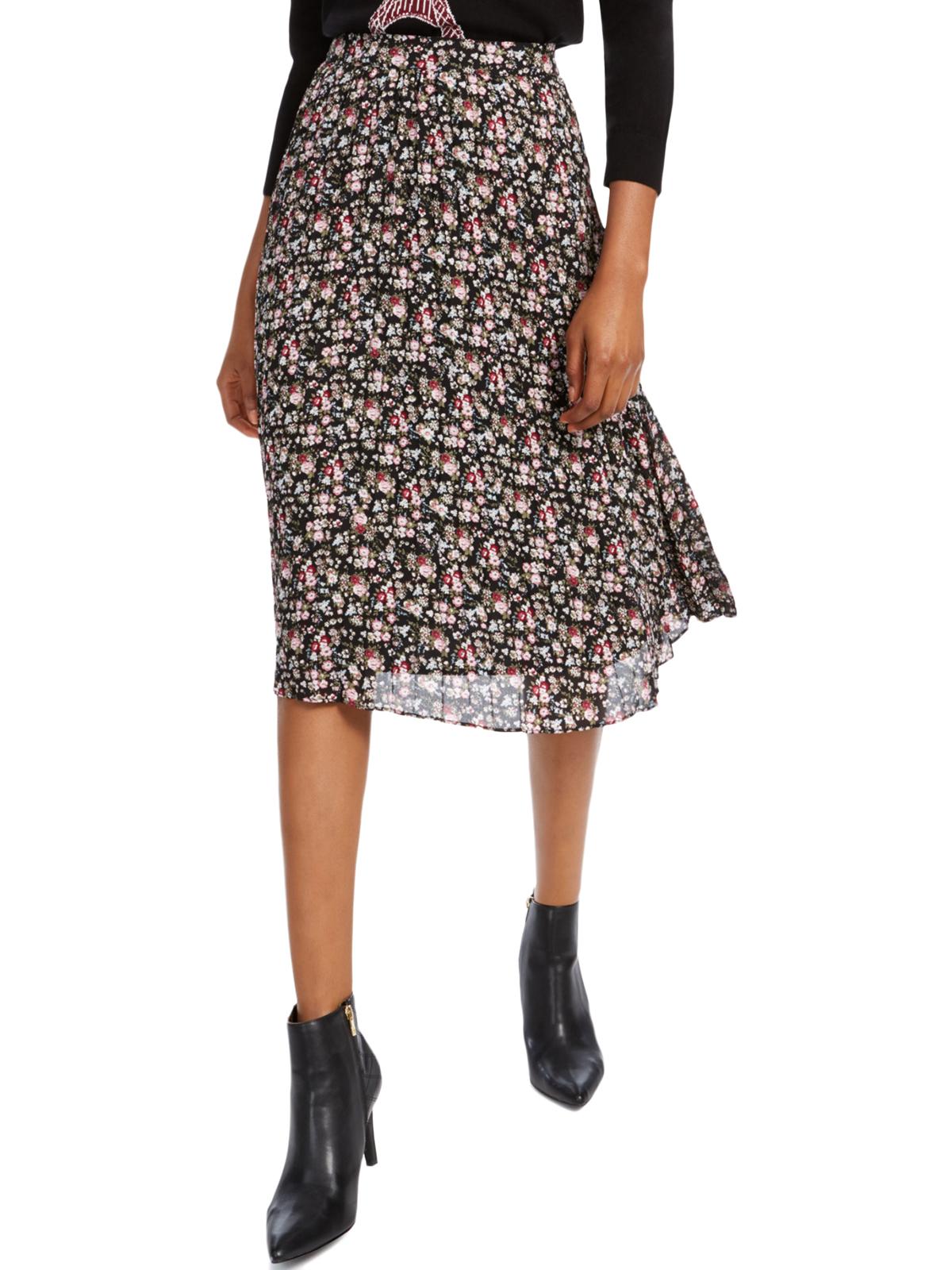 Saia midi floral feminina Maison Jules, preta, tamanho X-S
