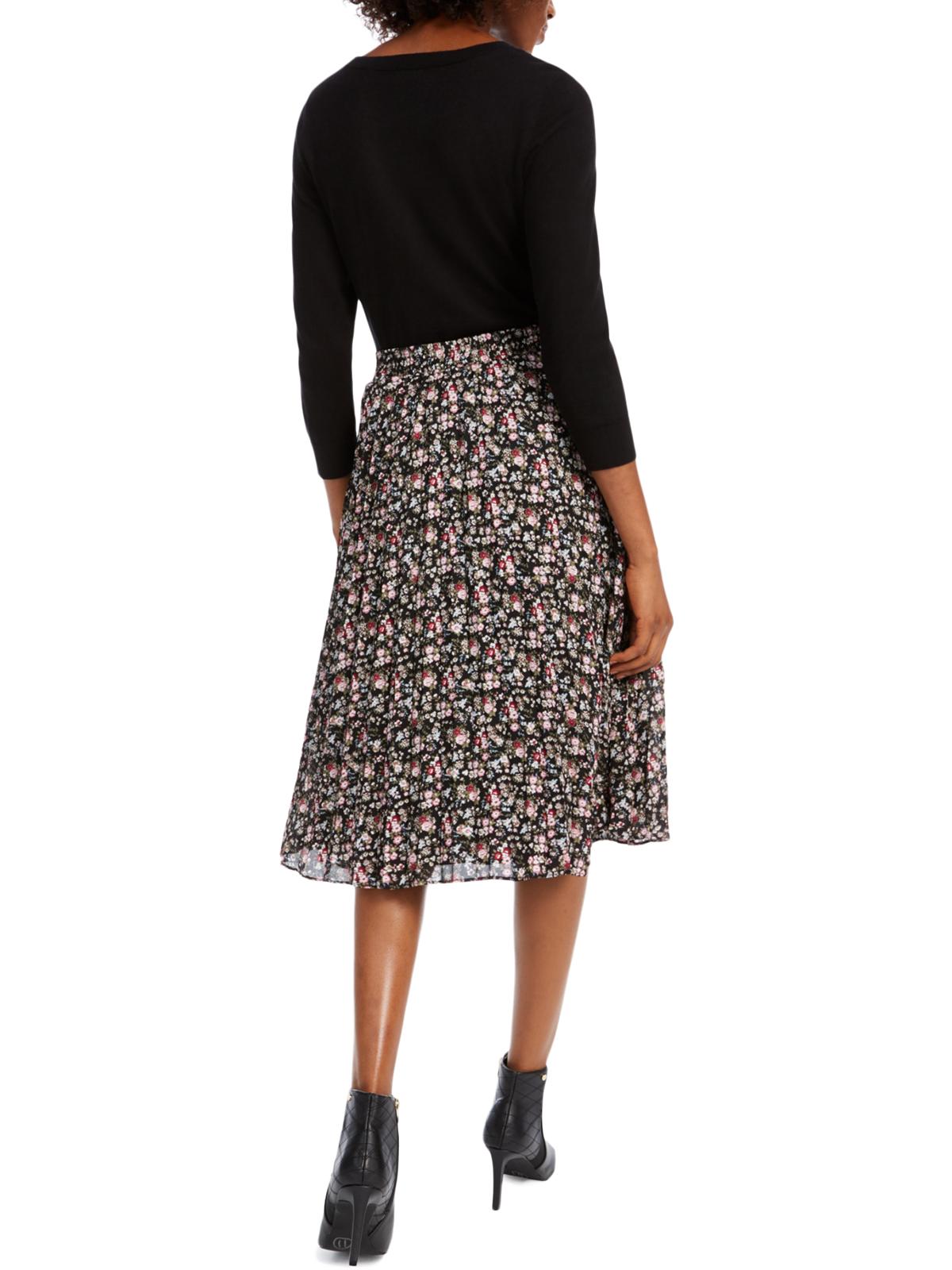 Saia midi floral feminina Maison Jules, preta, tamanho X-S
