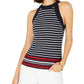 Tommy Hilfiger Suéter feminino listrado de algodão azul tamanho pequeno
