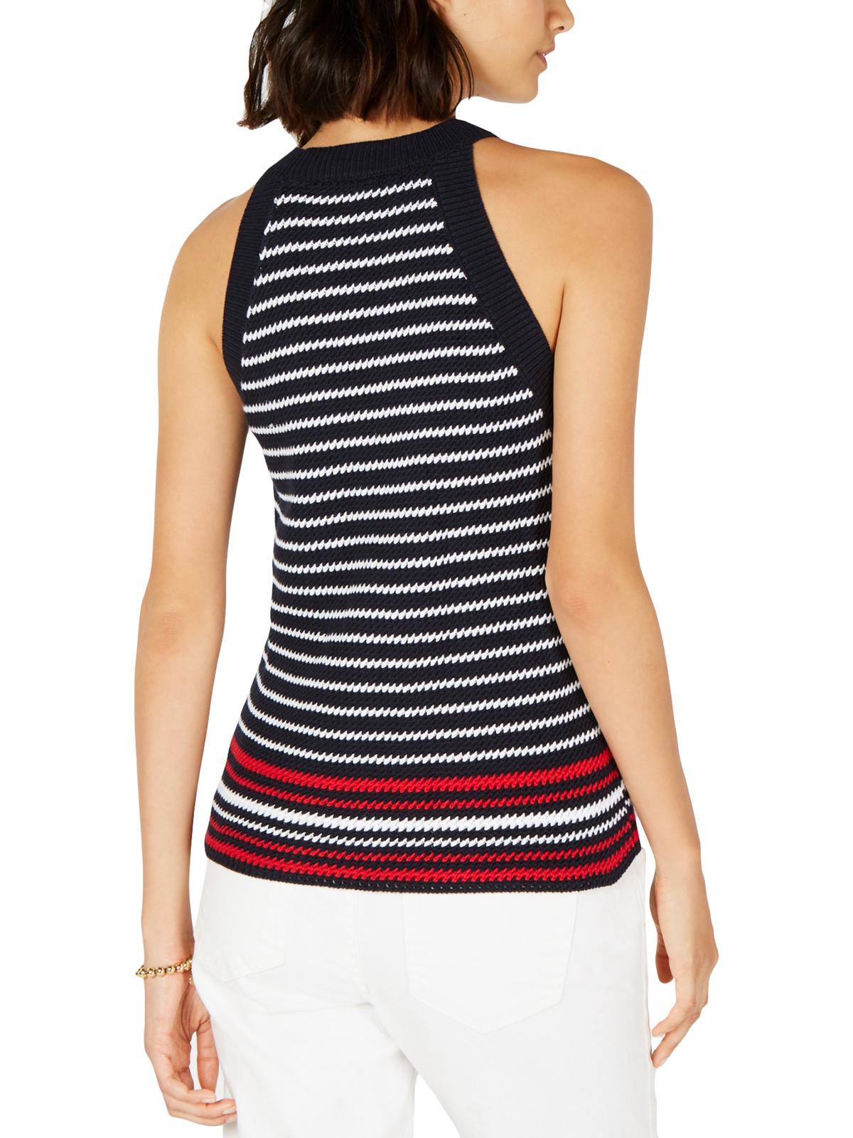 Tommy Hilfiger Suéter feminino listrado de algodão azul tamanho pequeno